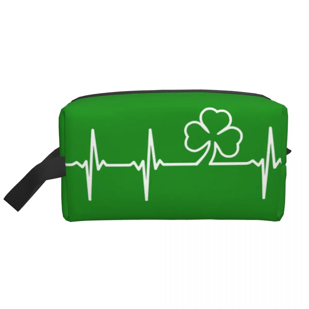 Travel Irish Shamrock Heartbeat Toiletry Bag Fashion St Patrick Day Cosmetic Makeup Organizer Women Beauty Storage Dopp Kit Box