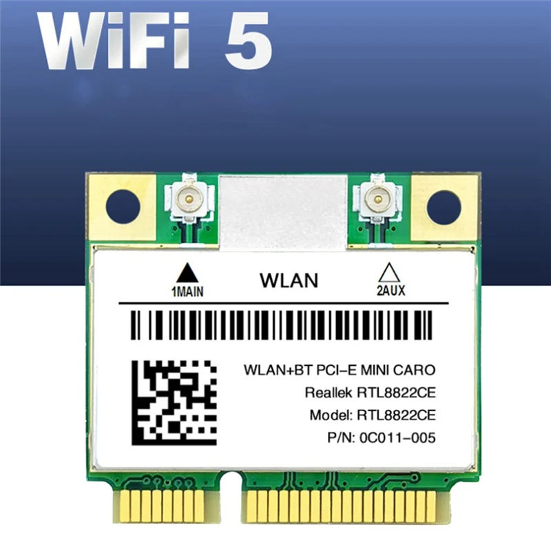 การ์ด WiFi + เสาอากาศ RTL8822CE 1200Mbps 2.4G + 5GHz เครือข่าย802.11AC PCIe ขนาดเล็ก BT5.0รองรับแล็ปท็อป/PC Windows 10/11