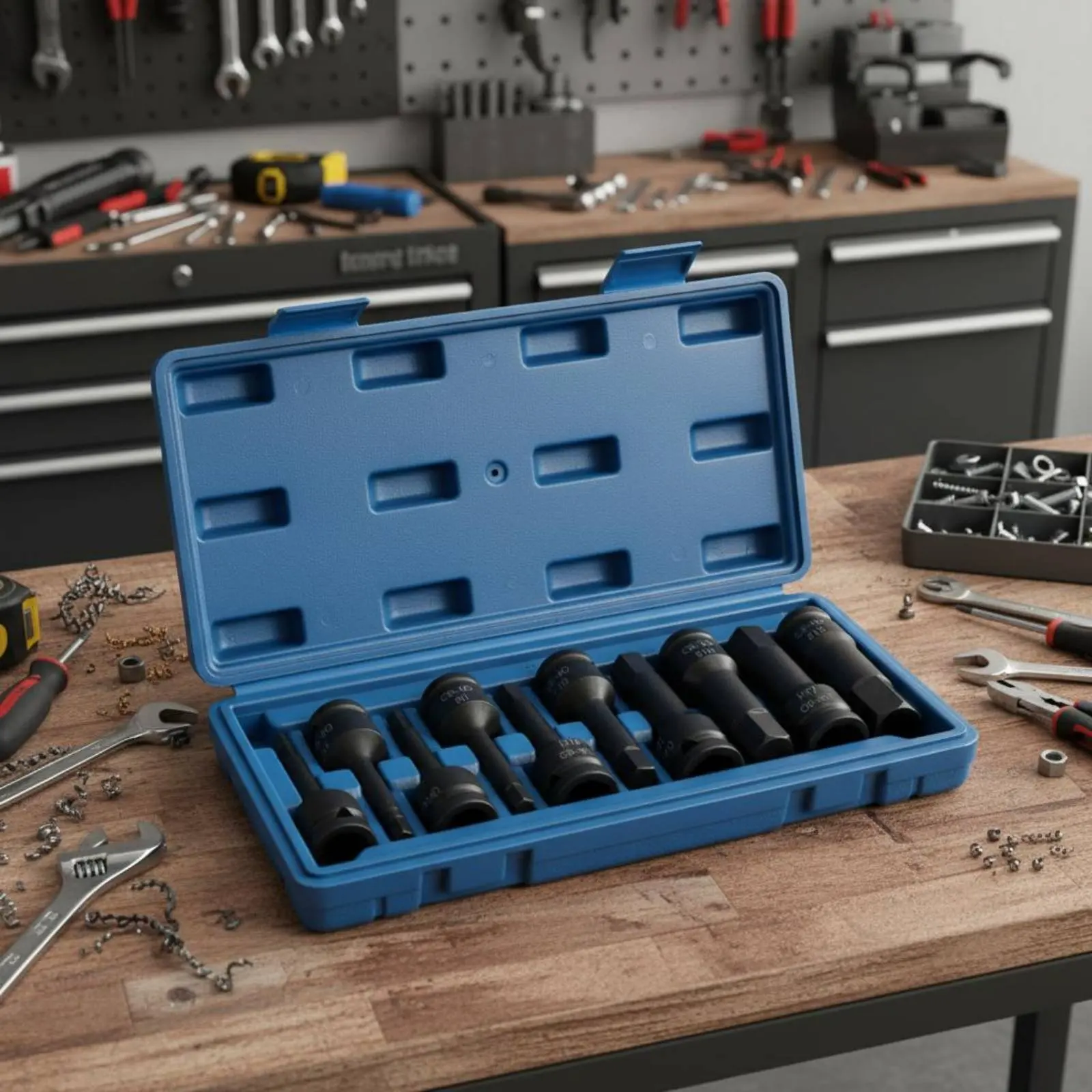 

Набор из 10 шестигранных головок с приводом 1/2 дюйма, износостойкий, с кейсом для хранения