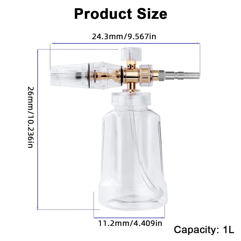Fully Transparent Foam cannon 1L for High Pressure Washers with Quick connect Adapter Kits For Nilfisk Car Wash