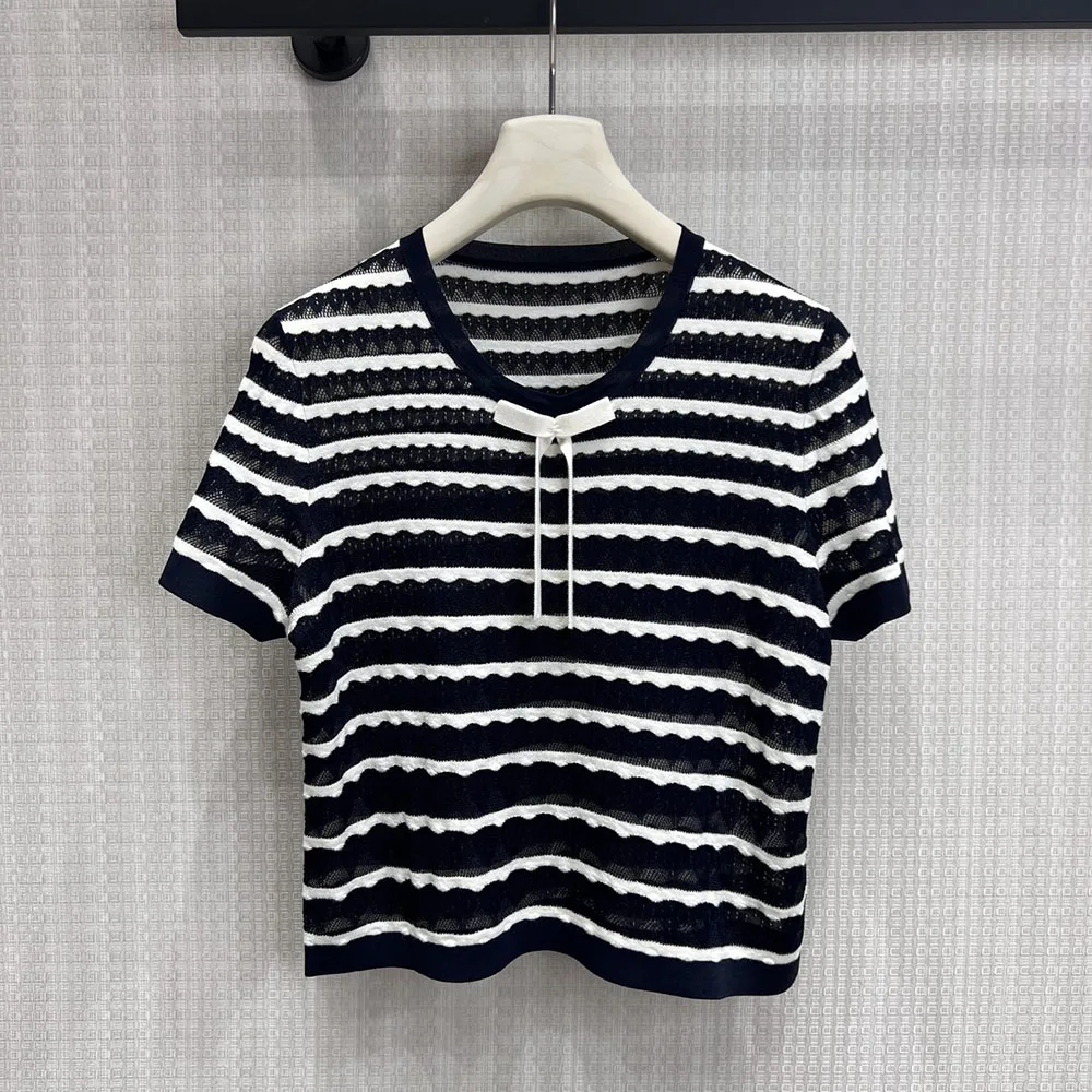 

High-quality 2026 summer new round-neck black and white short-sleeved striped T-shirt, casual and comfortable xy150469