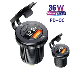 Toma de carga USB tipo C para coche, 12V/24V, QC3.0 PD3.0 doble salida Usb y, con voltímetro LED, para bmw f30, bmw f10, f20, e39