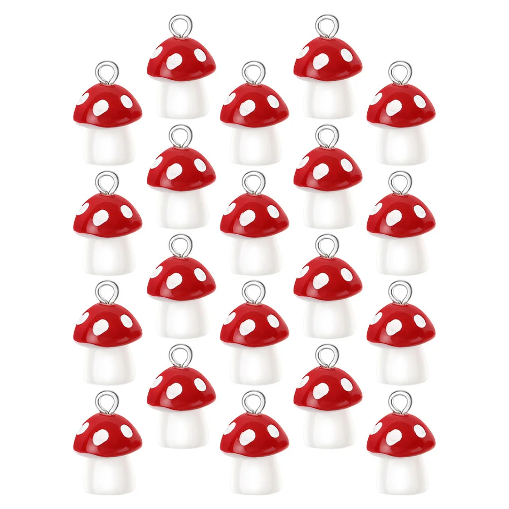 

20 Pcs Mushroom Shape Resin Pendant Charms Cute Small Red Bracelet Earring Necklace Craft Supplies Easy Hanging Hole Design