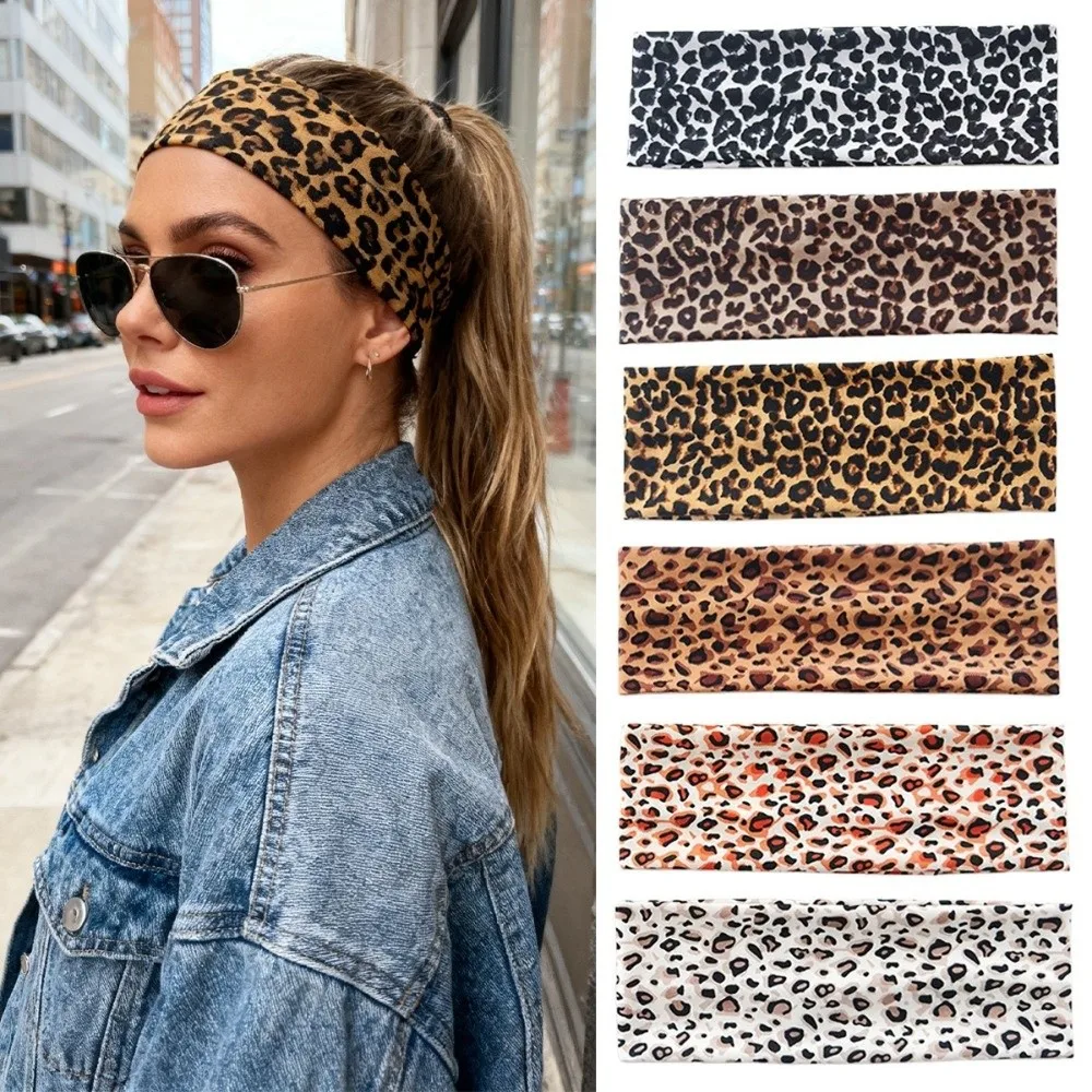 New High Elasticity Leopard Print Headband Sweat Absorbing Wide-brimmed Sports Headband Breathable Wide Brim Headband Sports
