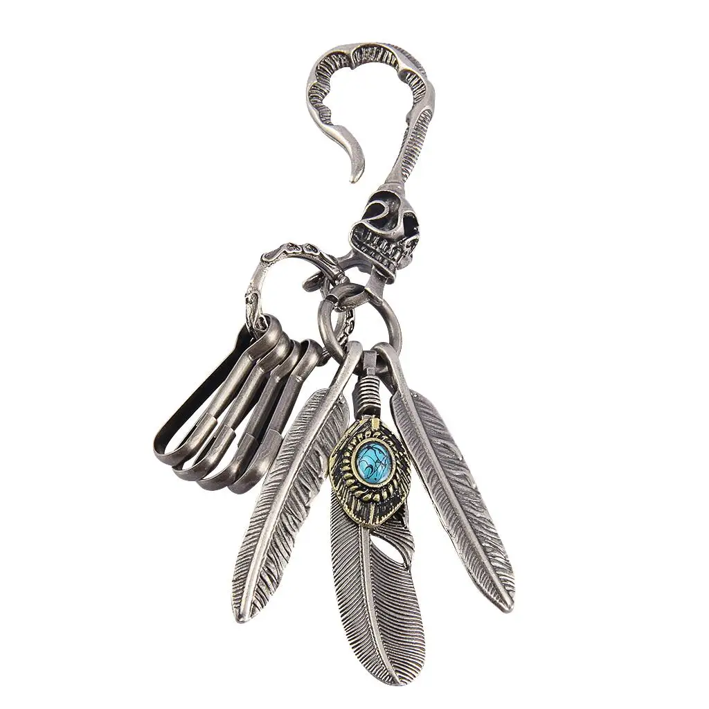Boho Feather Turquoise Key Ring Punk Style Alloy Keychain Decorative Pendant Accessory for Everyday Use