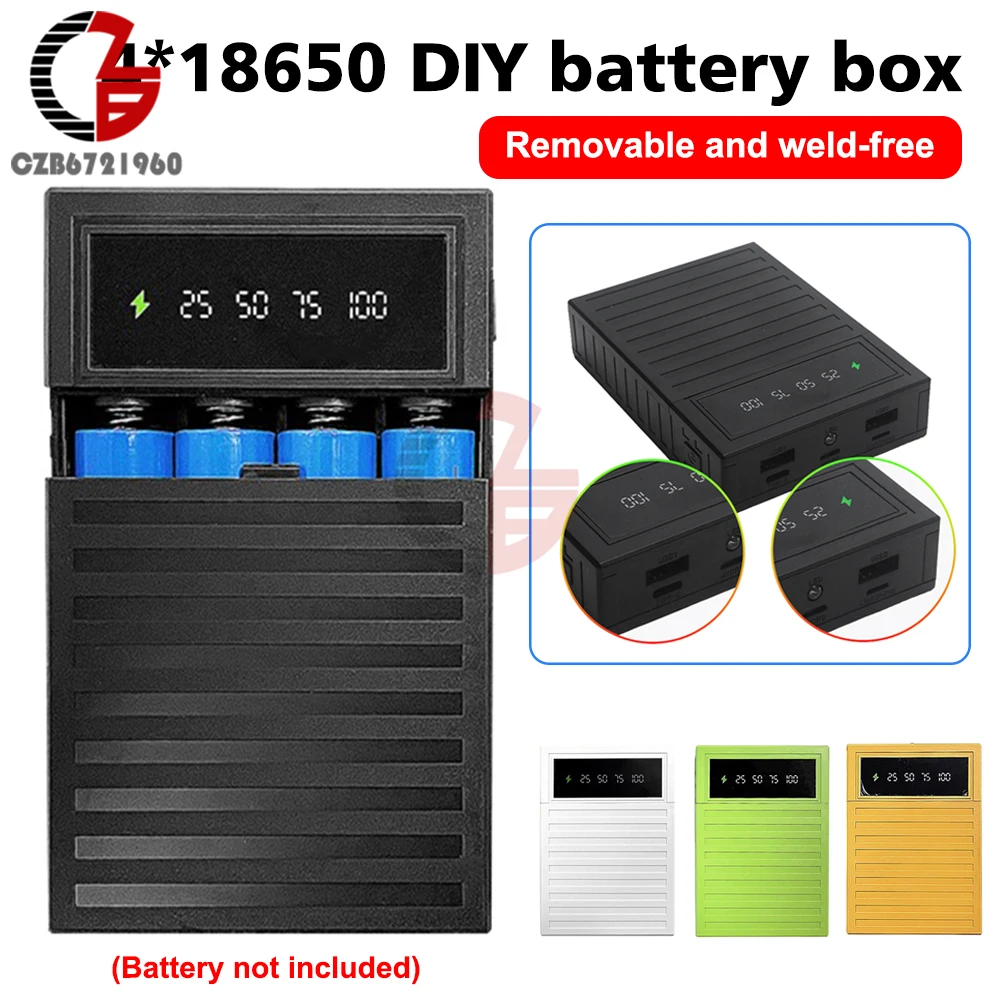 4 * 18650 Battery Holder Solderless Power Bank Cover DIY Battery Box Removable Power Supply Housing 18650 Battery Storage Box