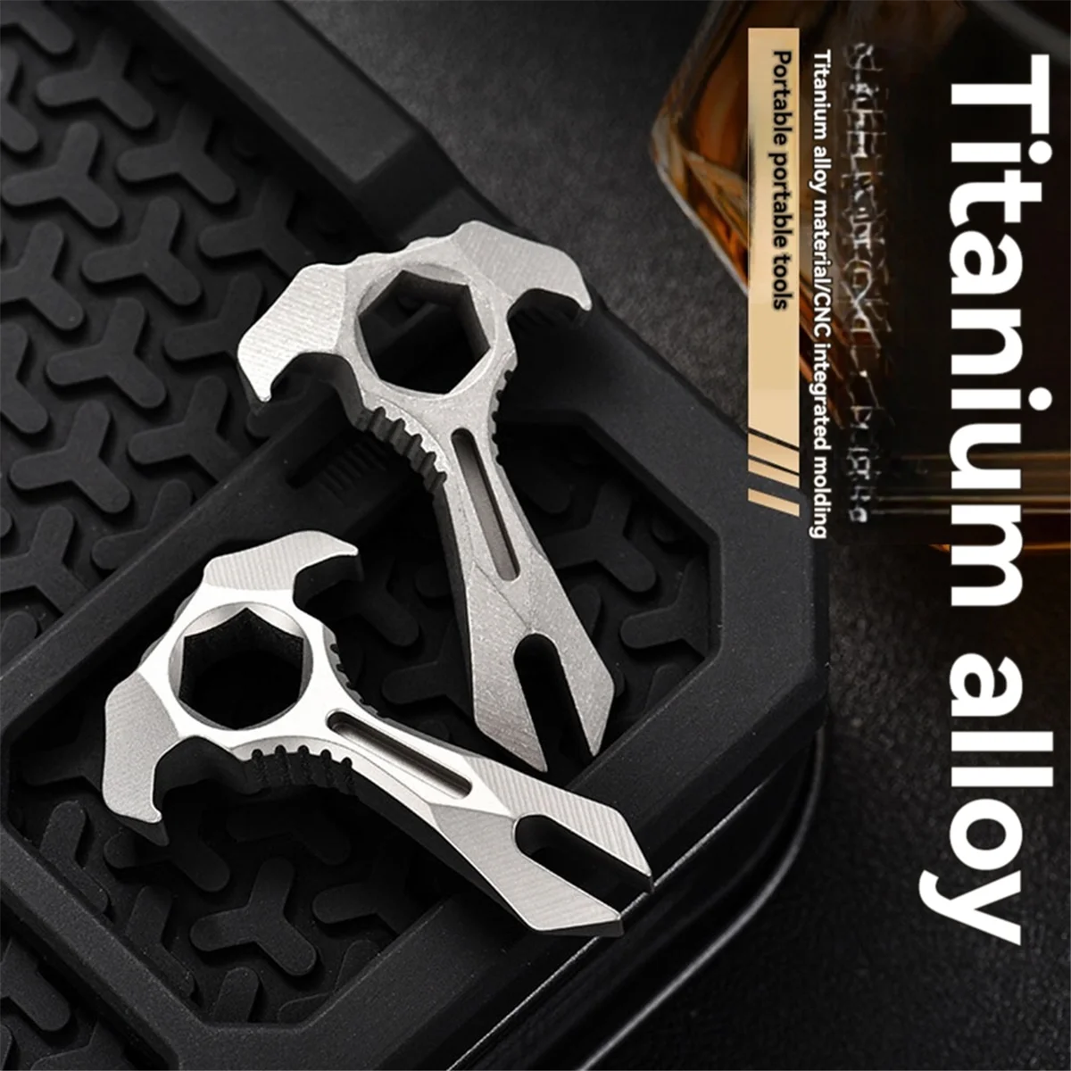 Moersleutel TC4 Titanium Legering Koevoet Sleutelhanger Open Levering Gadget Zelfverdediging Tool Met 2X13mm Groef