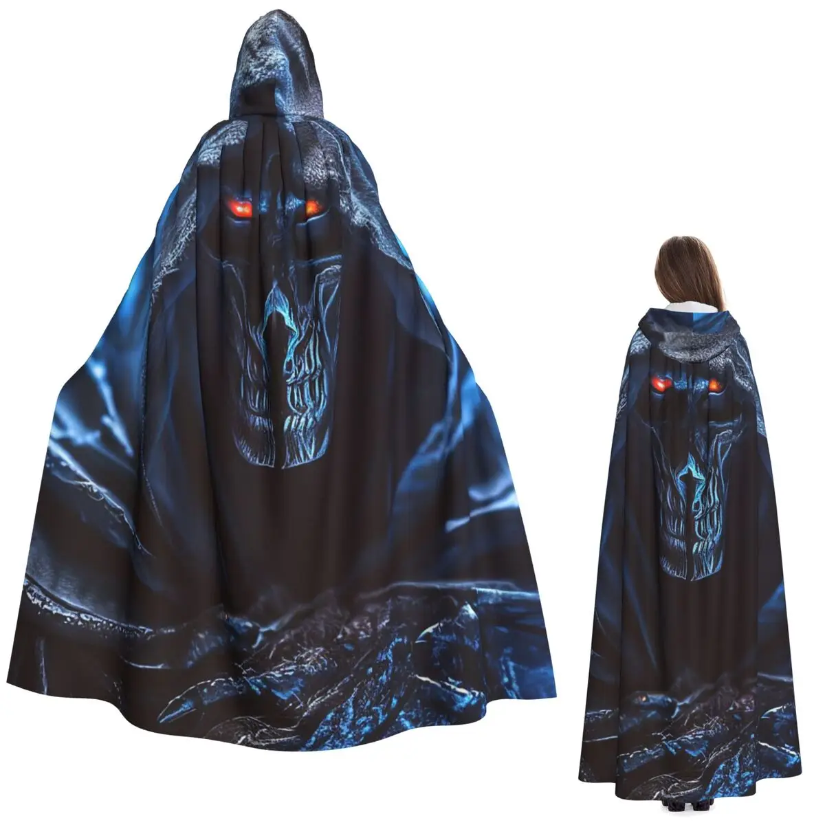 

Gothic Grim Reaper Skull With Glowing Eyes And Dark Smoke Long Hooded Cloak Witch Medieval Costume Cosplay Cape HalloweenParty