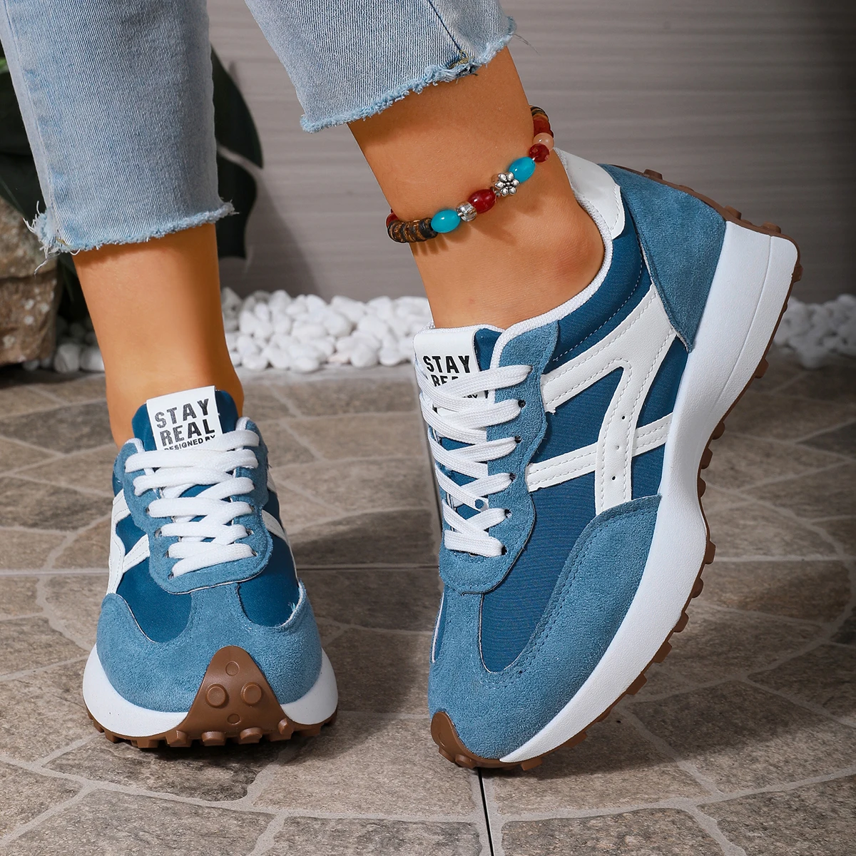 Women's 2026 New Fashion Mixed Color Design Platform Sneakers Spring and Autumn Lace Design Non-slip Comfortable Sneakers