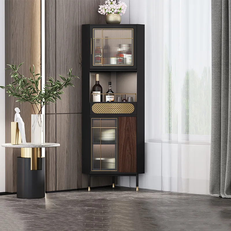 Italian light luxury corner cabinet wine cabinet living room triangle cabinet corner  solid wood glass storage
