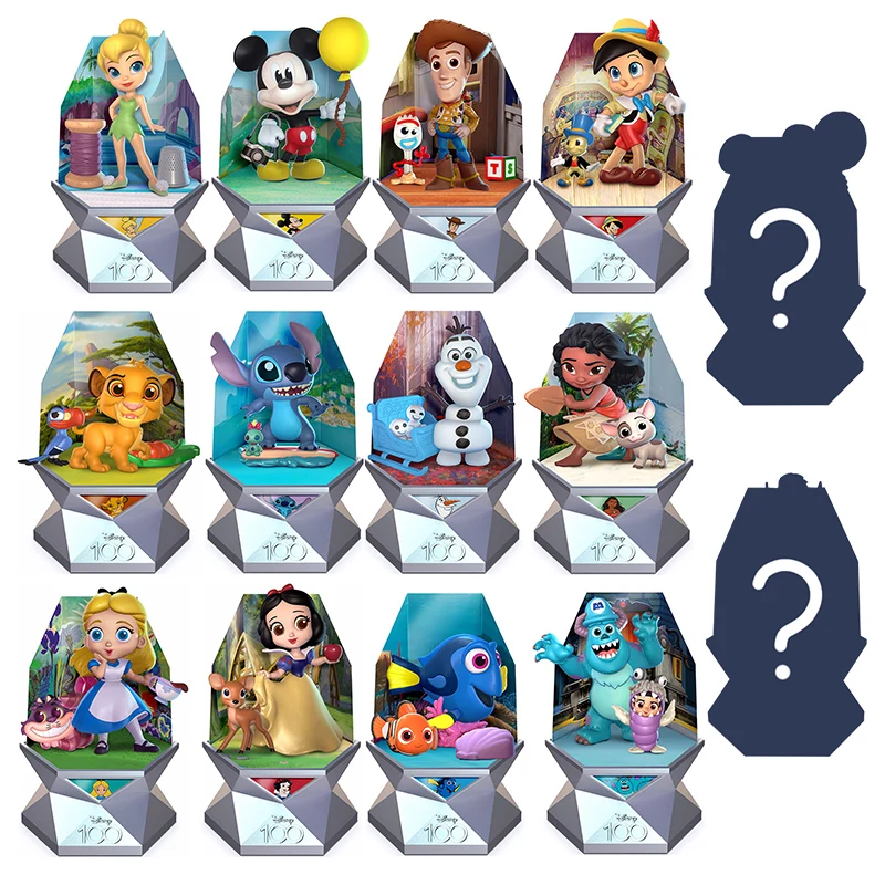 Oryginalne Disney pudełko z niespodzianką figurka 100. Rocznica niespodzianka Mystery Box Mickey kaczor Donald Stitch Ornament dzieci urodziny