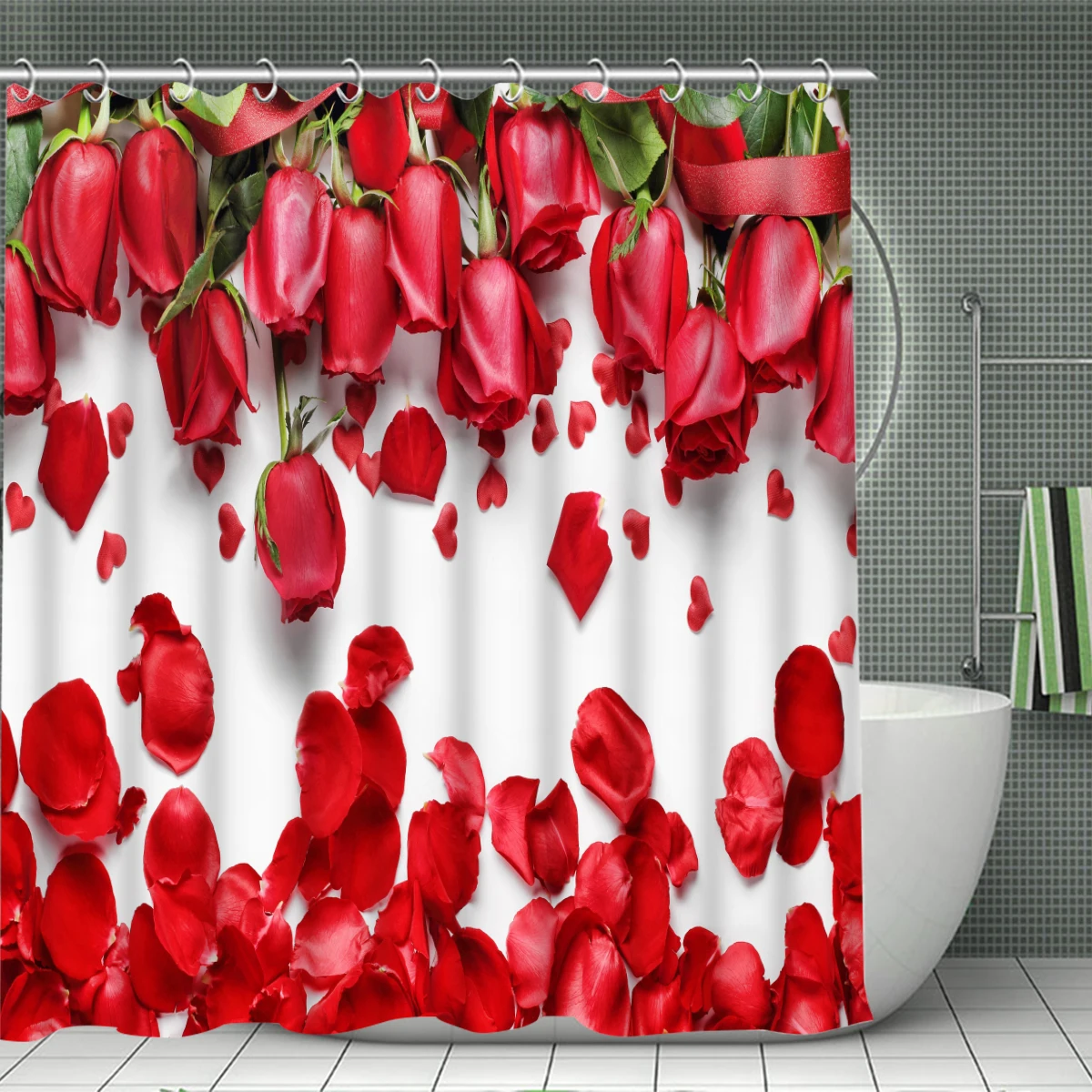 1/4 Piece Shower Curtain Set, Waterproof Bathroom Partition Curtain with Hooks, Anti-Slip Bath Rug, U Shape Mat, Toilet Seat Cov