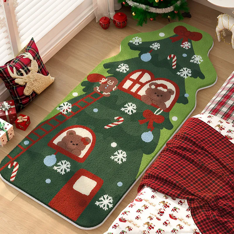 Christmas Cute Cake Rug Thick Plush Bedroom Bedside Mat Non Slip Floor Carpet Kids Room Holiday Home Decor Runner Rug