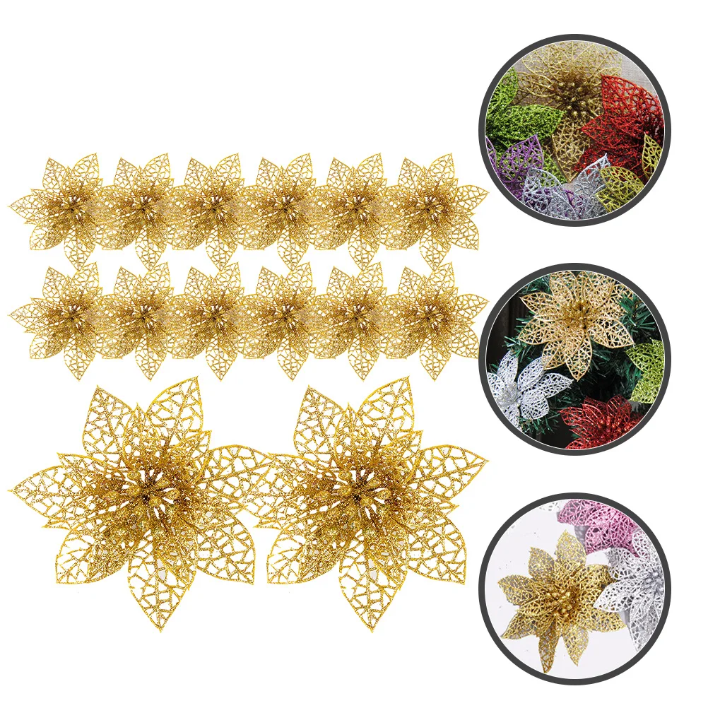 

30Pcs Artificial Christmas Tree Flowers Bright Decorative Xmas Flower Decor Perfect for Wreath Tree Party Crafts