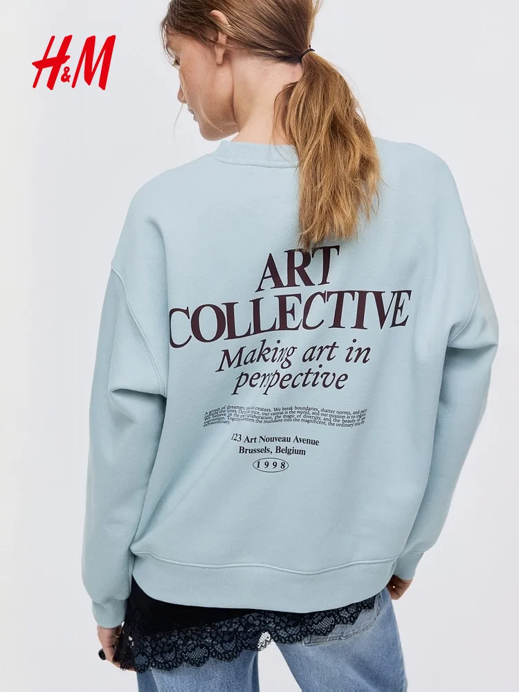 เสื้อสเวตเตอร์ผู้หญิง H&M ลำลอง สีแดง ลายพิมพ์ อเมริกัน สไตล์สวมหัว สำหรับฤดูหนาว ผ้าคอตตอนผสมโพลีเอสเตอร์ ใส่สบาย