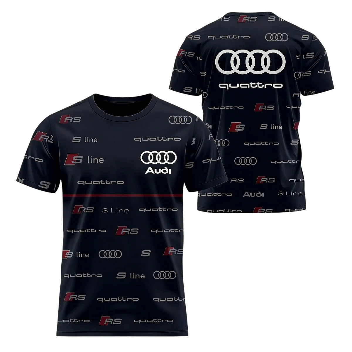 3D Printed Audi Logo T-Shirt Summer Bestseller Comfortable Quick-Drying Sweat-Absorbing Short-Sleeved Trendy Top for Men