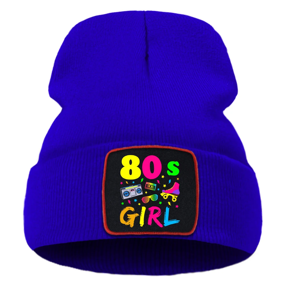 80S Girl Colorful Pattern Knitted Hat Fashionable Street Style Caps Casual Winter Knit Hats Personality Outdoor Women Cap Comfy