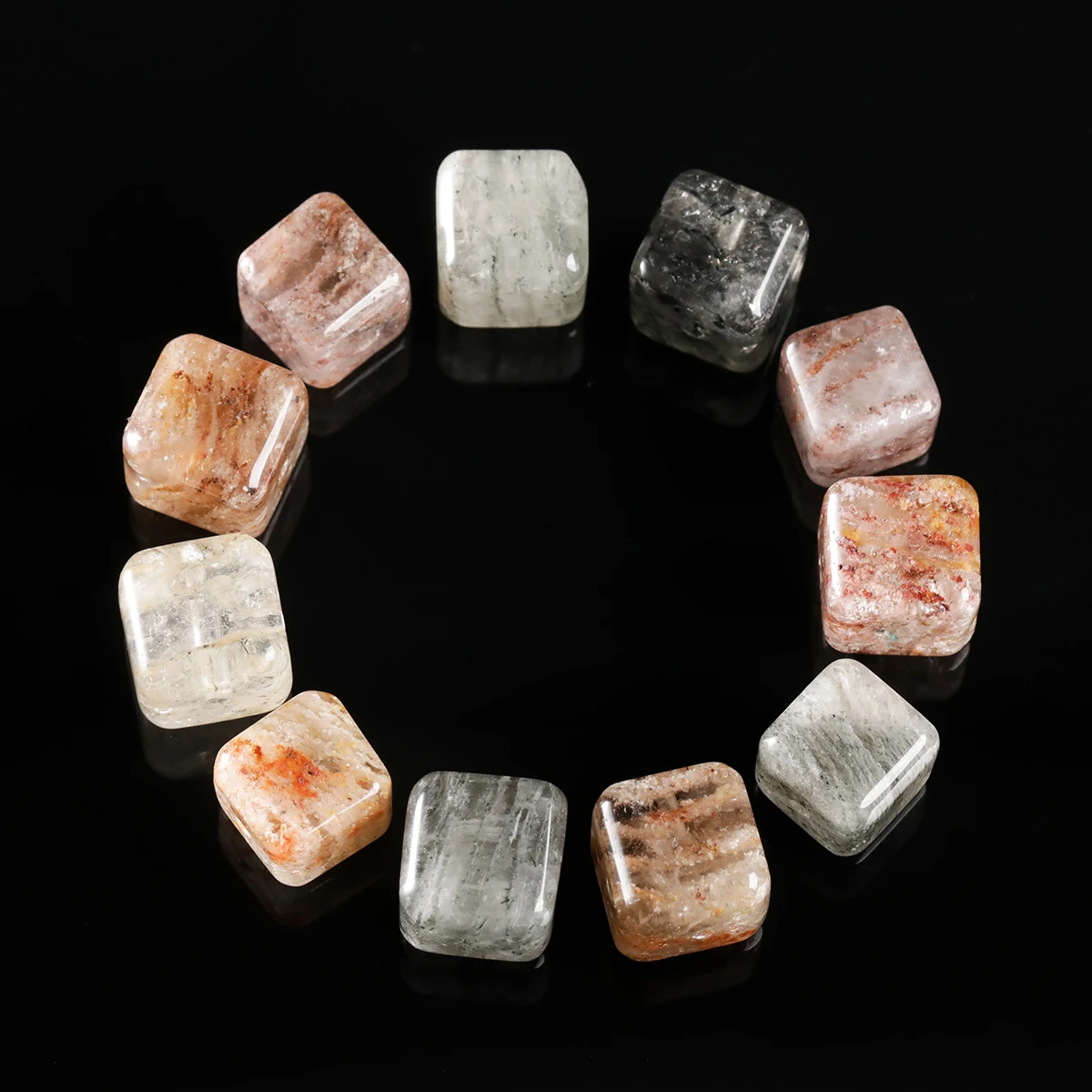 1 Pc Natural Stone Melaleuca Ghost Quartz Carved Square Shape Beads for Jewelry Making DIY Necklace Bracelet Accessory Finding