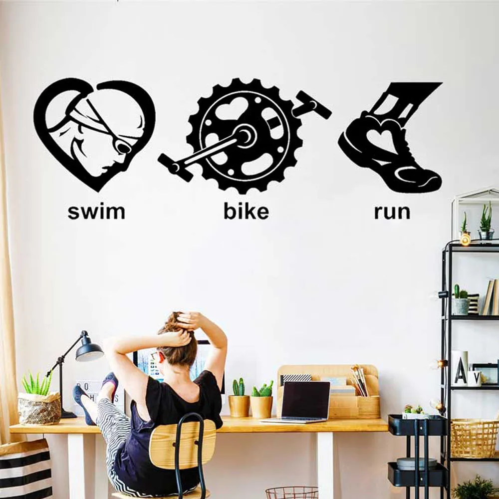 Triathlon Swimming Bike Running Wall Sticker Sports Wall Decals Home Decor Living Room Bedroom Room Decoration Poster