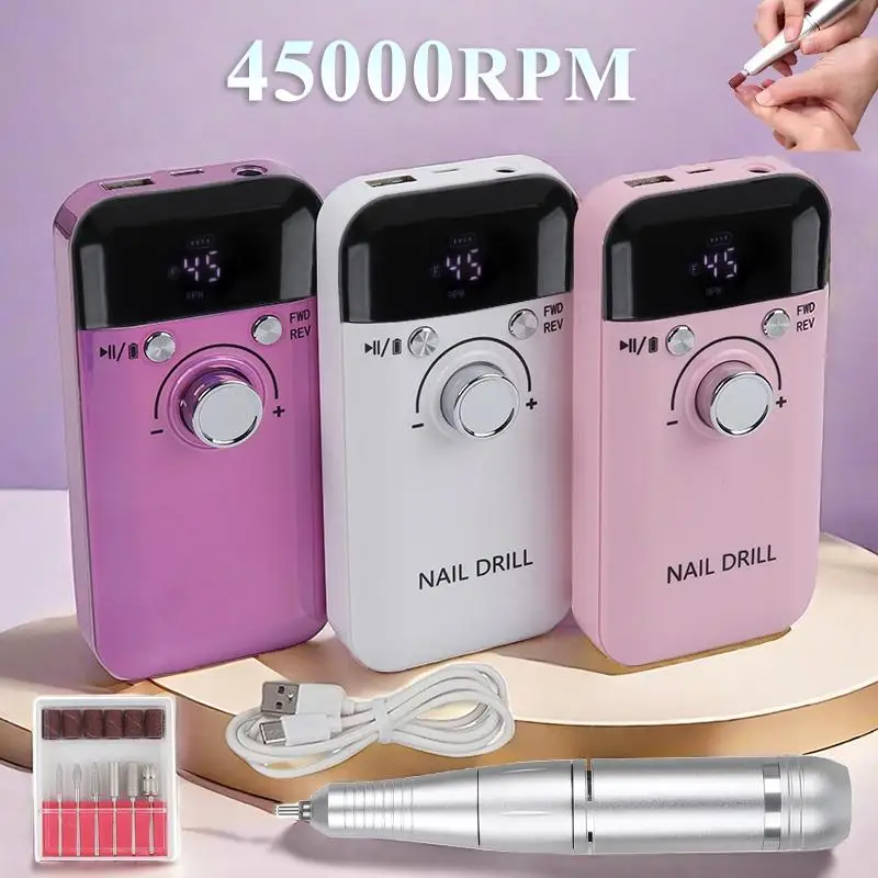 Nieuwe 45000 RPM professionele nagelboormachine Oplaadbare nagelpolijstvijl Draagbare nagelvijl met laag geluidsniveau