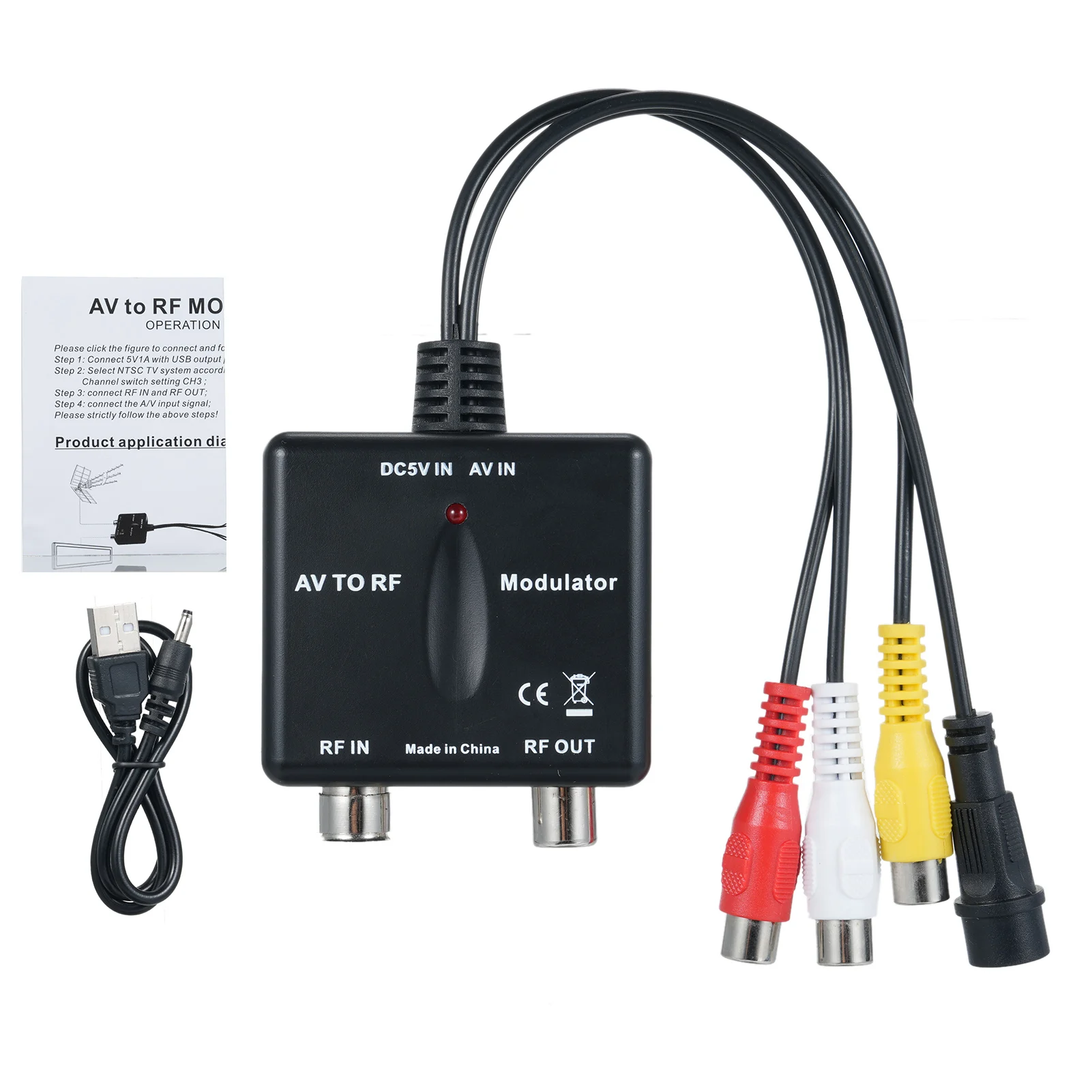 Mini RF Modulator AV To RF Modulator Output NTSC CH3 Channels PLL Controlled VHF Operating Frequency