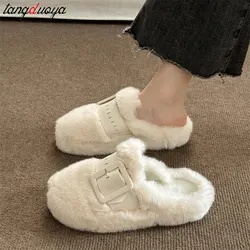 Pantofole di pelliccia di moda donna soffici scarpe da casa invernali calde e comode pantofole sfocate da donna pantofola di peluche corta Casual da interno