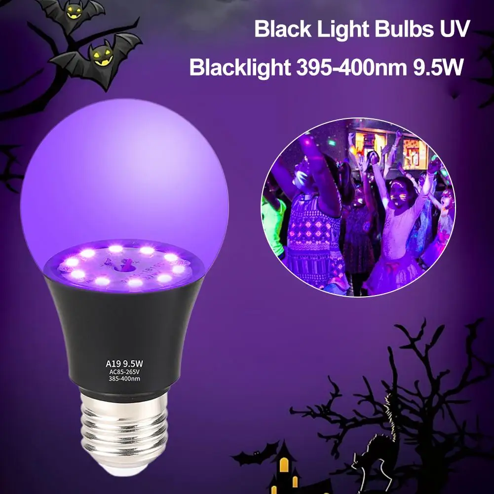 

9.5W UV Black Light Bulb, E26 Base 395nm Blacklight for Party Glow in The Dark Decor, Fluorescent Paint, Wide 85-265V