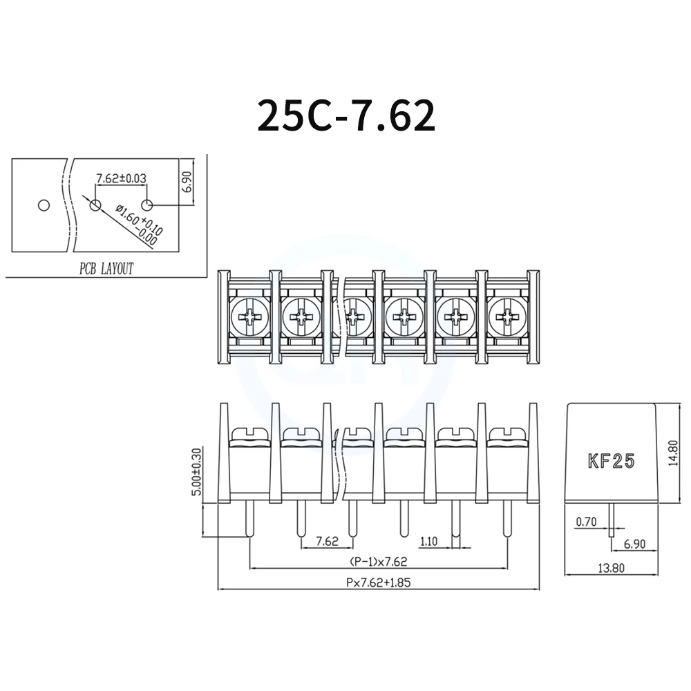 (10 pcs) KF 25C - 7.62mm 2~12P Grid PCB Terminal Block Terminal Block LED Terminal Black Medium Leg KF25C 7.62