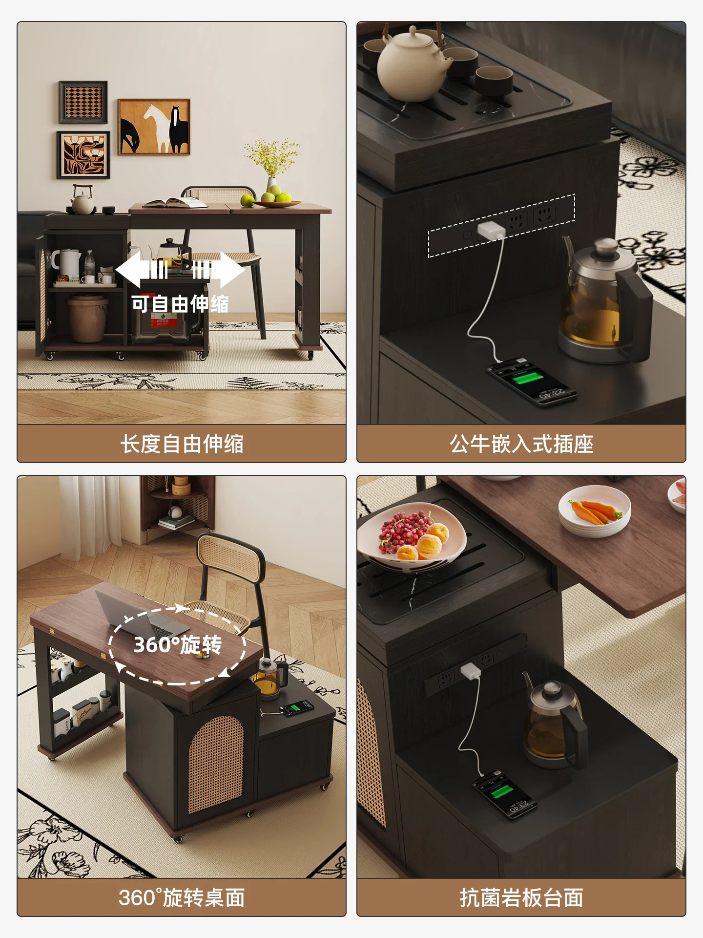 Mid-style tea table living room balcony small household side table Modern simple and multi-functional movable folding tea table
