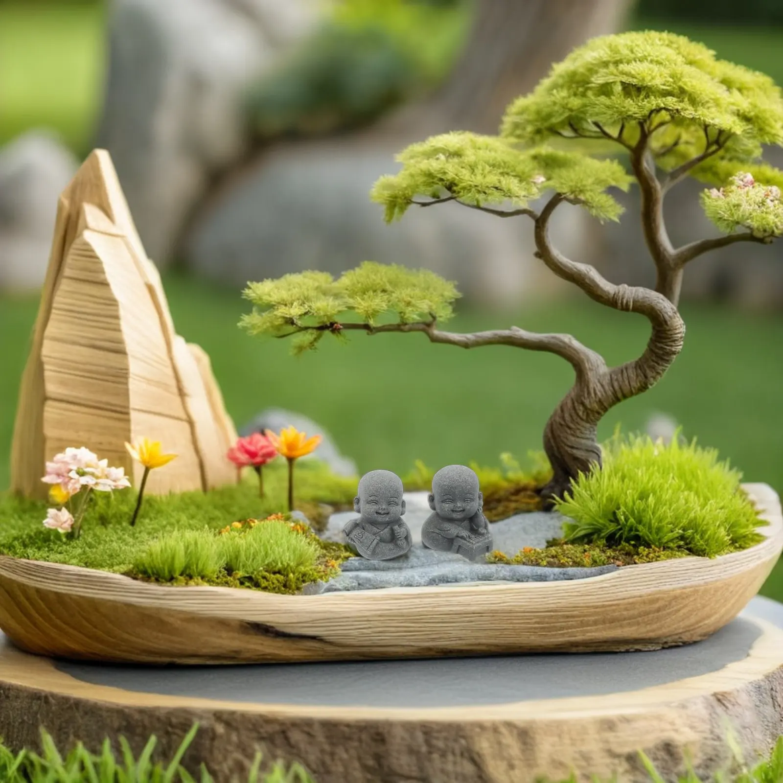 4Pcs Sandstone Buddha Statue Zen Monk Sculpture Aquarium Decor Ornament Japanese Garden Feng Shui Decor Office Dashboard Art