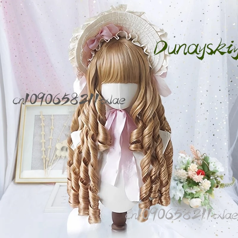 

#@$Lolita Doll-Style Roman Curl Wig Champagne Gold Full-Cap Long Curly Hairpiece Vintage/Romantic cos Gothic Elegance Halloween