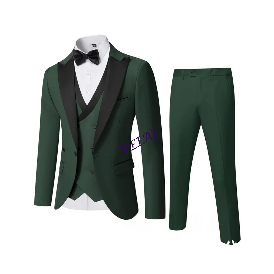 

CustomizedMen's 3 Piece Slim Fit Wedding Tuxedo Set Peak Lapel One Button Suit Jacket Double Breasted Vest Pants