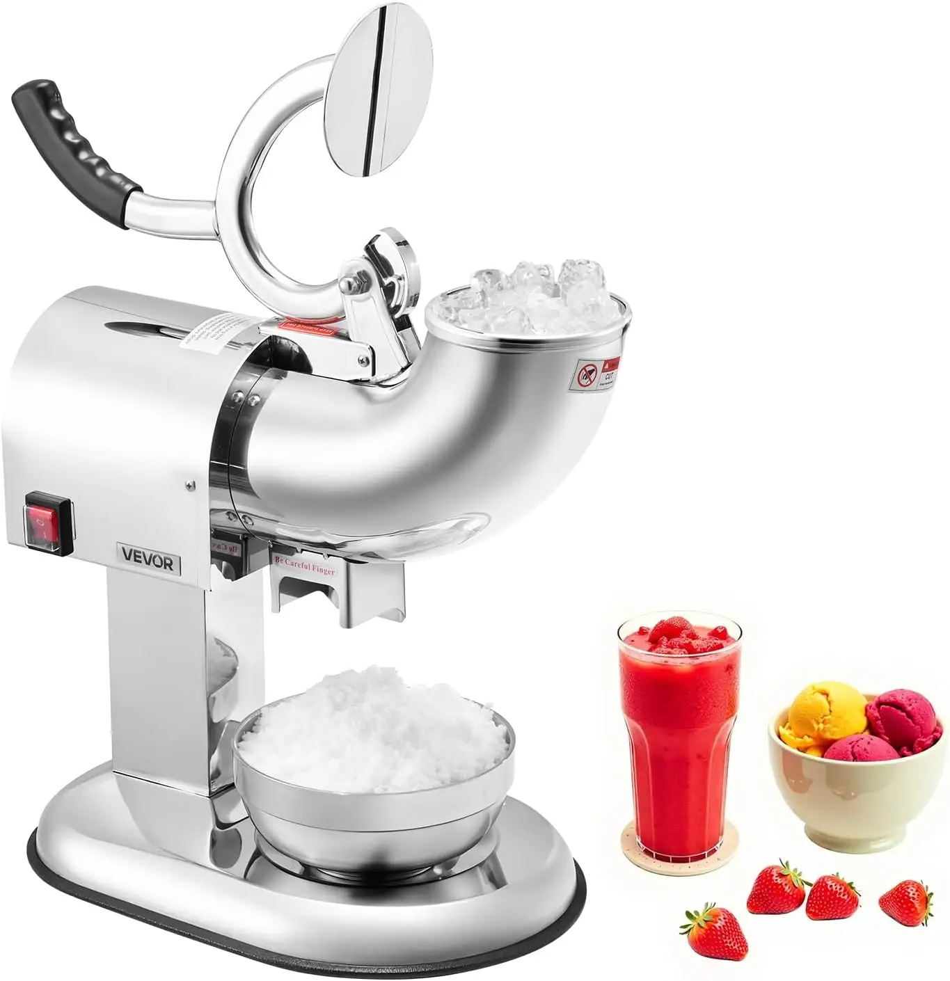 Ice Crusher Machine, 440lbs Per Hour Electric 4 Blades Snow Cone Maker, All Stainless Steel Shaved Ice Machine with Bowl and Cov