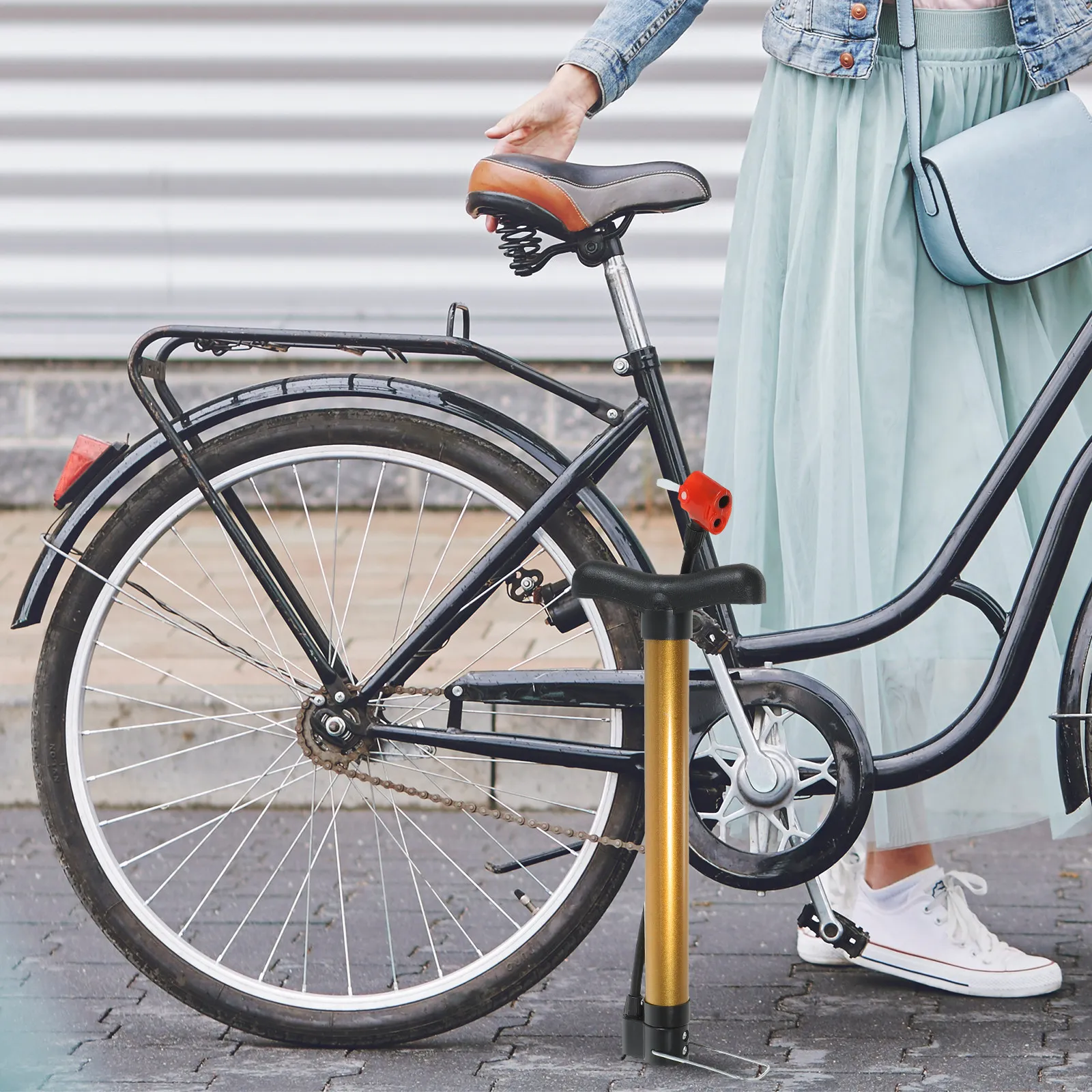 

Bike Air Pump Portable Plastic Alloy Foot Pedal Tire Inflator Easy Use for Bicycle Motorcycle Ball Inflation Tool