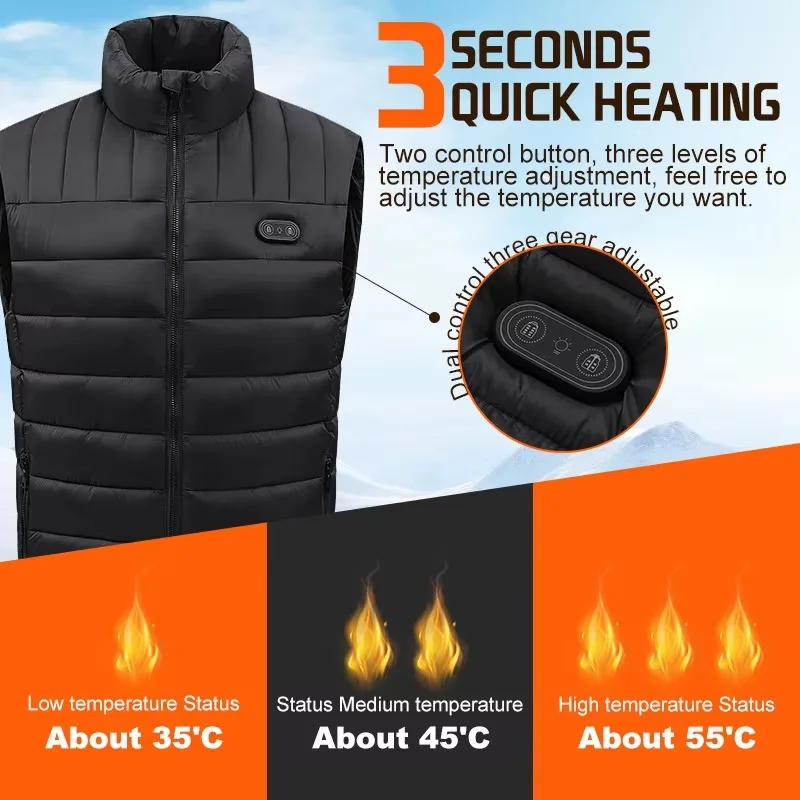 TODWARM Heated Vest intelligence Lights out Waterproof Body Warm usb 7.4V 5v Battery Men Heated Vest Jacke