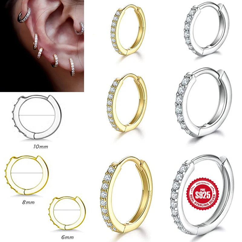 Srebro 925 1 para Kobiety Małe kolczyki w kształcie kółek Przekłuwanie chrząstki ucha Tragus Proste cienkie kółko Antyalergiczna klamra do ucha