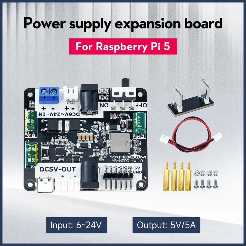 Raspberry Pi 5 Power Supply Expansion Board Support 6-24V Input Raspberry Pi 5 Power Supply Expansion Board Support 6-24V Input