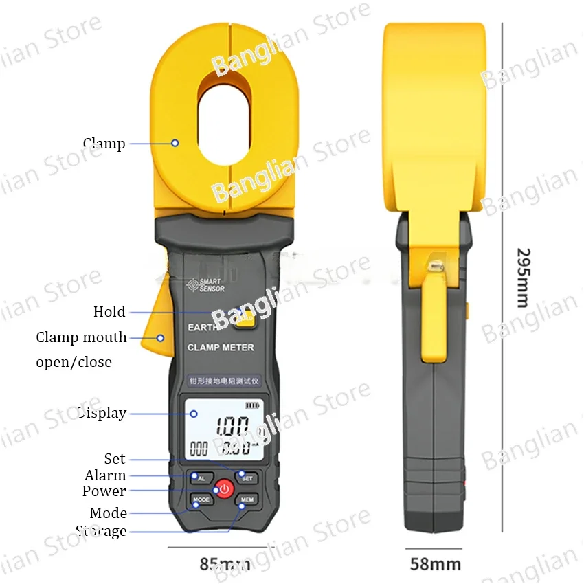 Digital LCD Clamp Ground Resistance Meter Ground Earth Resistance Meter Tester Resistance range 0.010~500Ω Data Storage