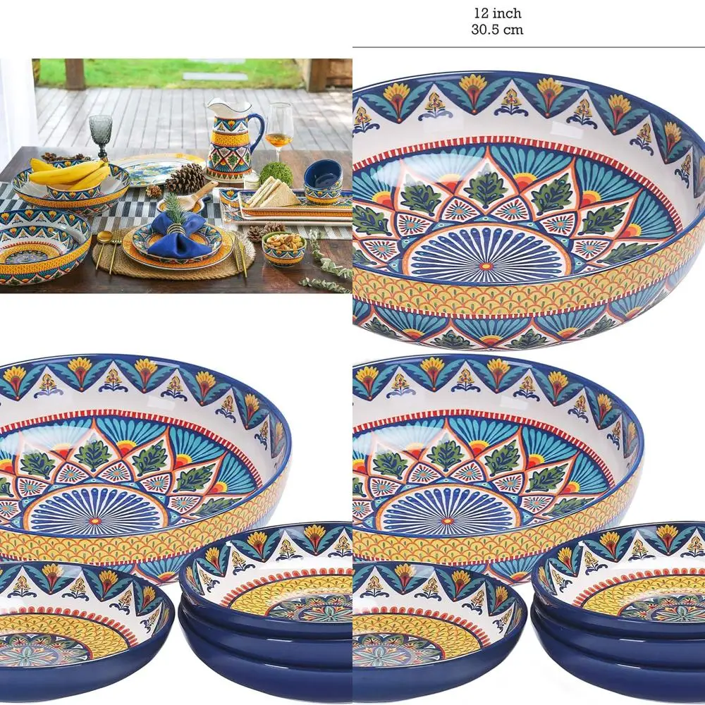 

Set of 5 Havana Ceramic Pasta Bowls - 1 Large (214oz) & 4 Medium (35oz) - Ideal for Pasta, Salads, Microwave & Dishwasher Safe -
