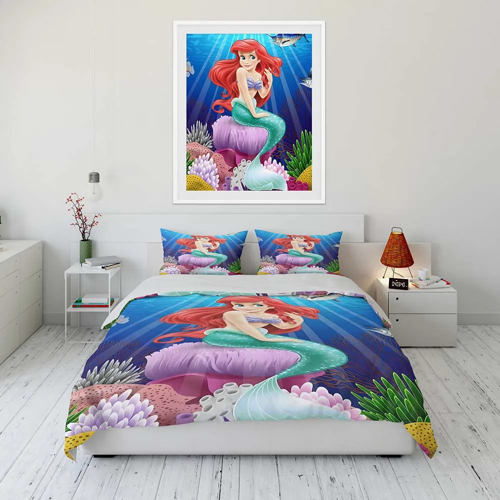 Disney The Little Mermaid Princess Bedding Set Kid Single Double King Flat Sheet Duvet Cover Pillowcase Bed Linens Bedclothes