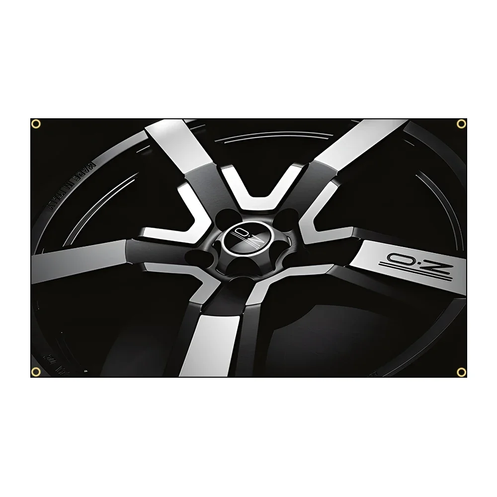 Oz Racing Wheel Flag Polyester Digital Printing Banner for Garage Wall Art Out Door Decoration With Brass Grommet