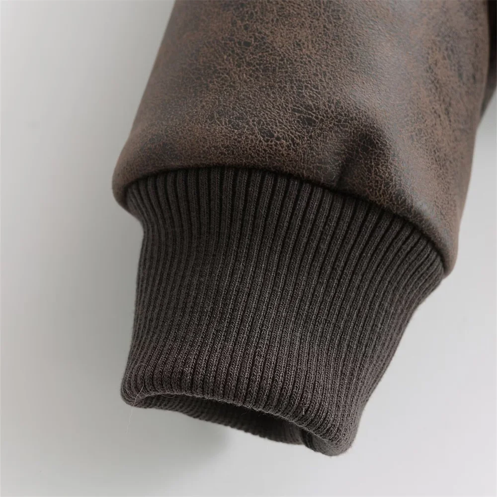 Autumn New Product Women's Fashion Imitation Leather Motorcycle Style Collar Long Sleeve Jacket Leather Jacket Short Coat