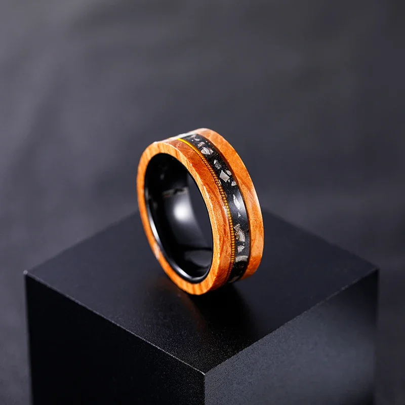 Somen 8mm Tungsten Carbide Rings For Men Olive Wood Between Guitar Strings Black Sand Metal Slag Wedding Ring Fashion Jewelry