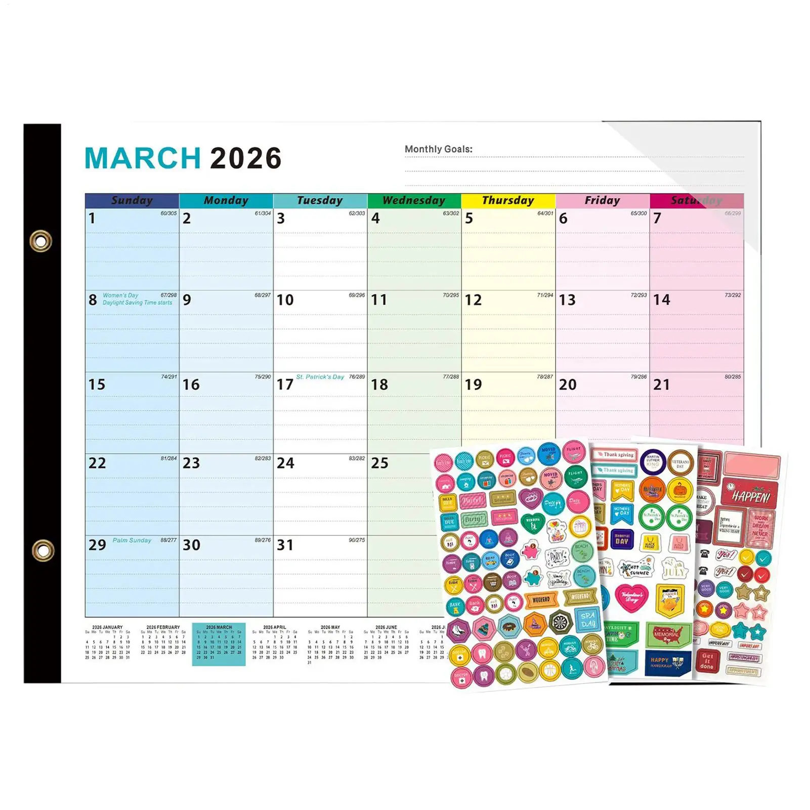 Calendario pianificatore mensile Cancellabile a secco 2026 Calendario da appendere Home Planner Organizer Spazioso calendario da parete da 18 mesi per sala studio