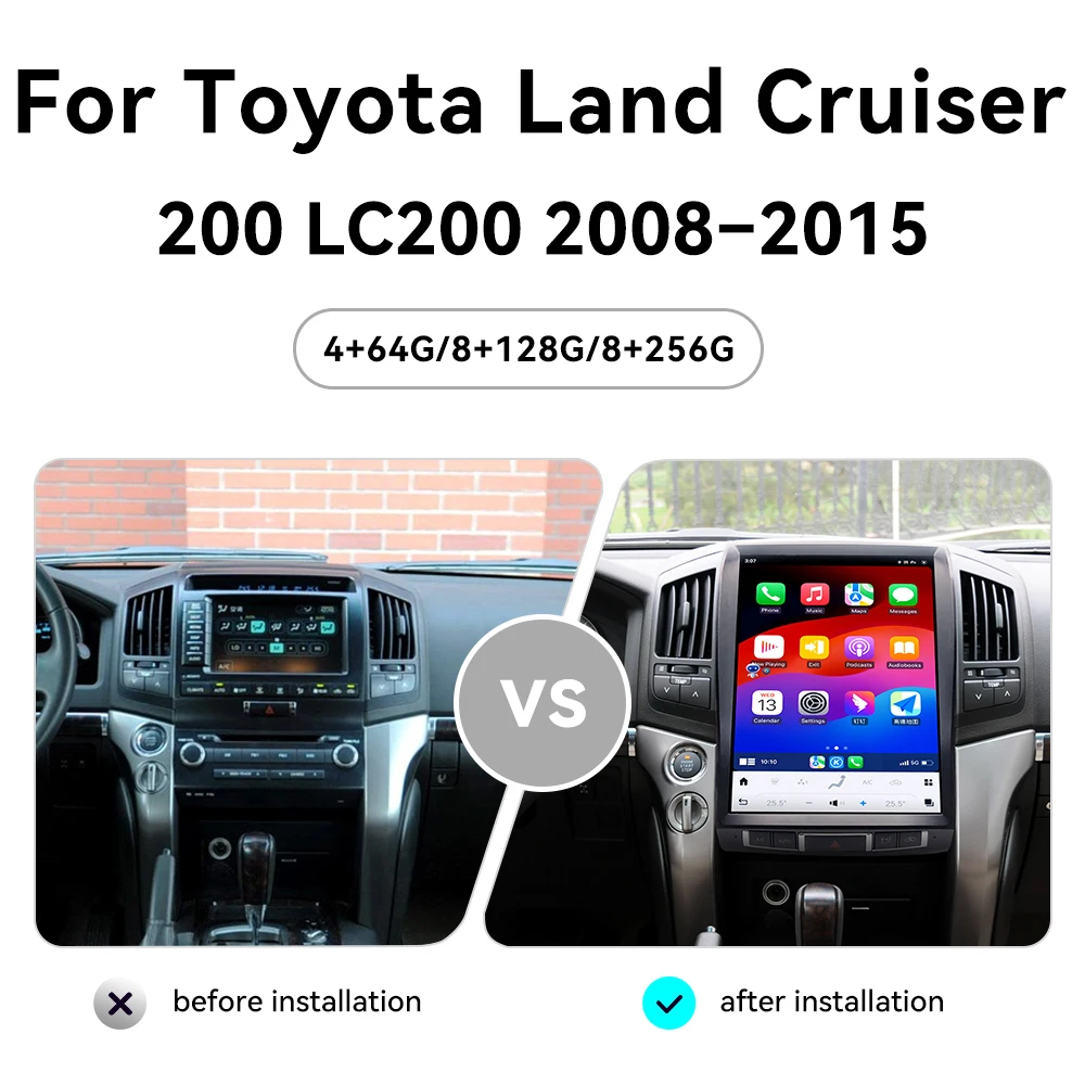 15 Inch Android 13 CarPlay Car Radio For Toyota Land Cruiser 200 LC200 2008-2015 Touch Screen Multimedia Player GPS Navigation