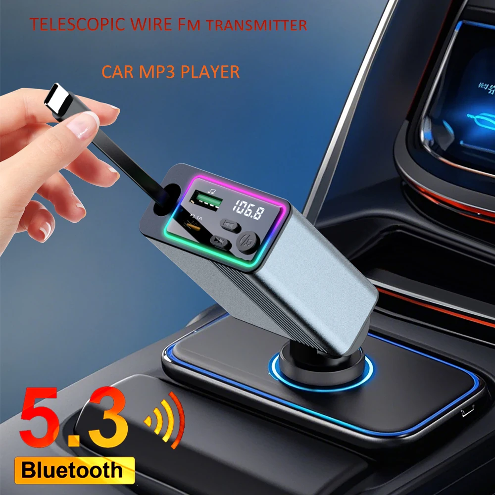 Bluetooth 5.3 Fm Transmitter Handsfree Car MP3 Player Stereo Car FM Modulator PD36W Quick Charge QC3.0 U Disk Player RGB Light