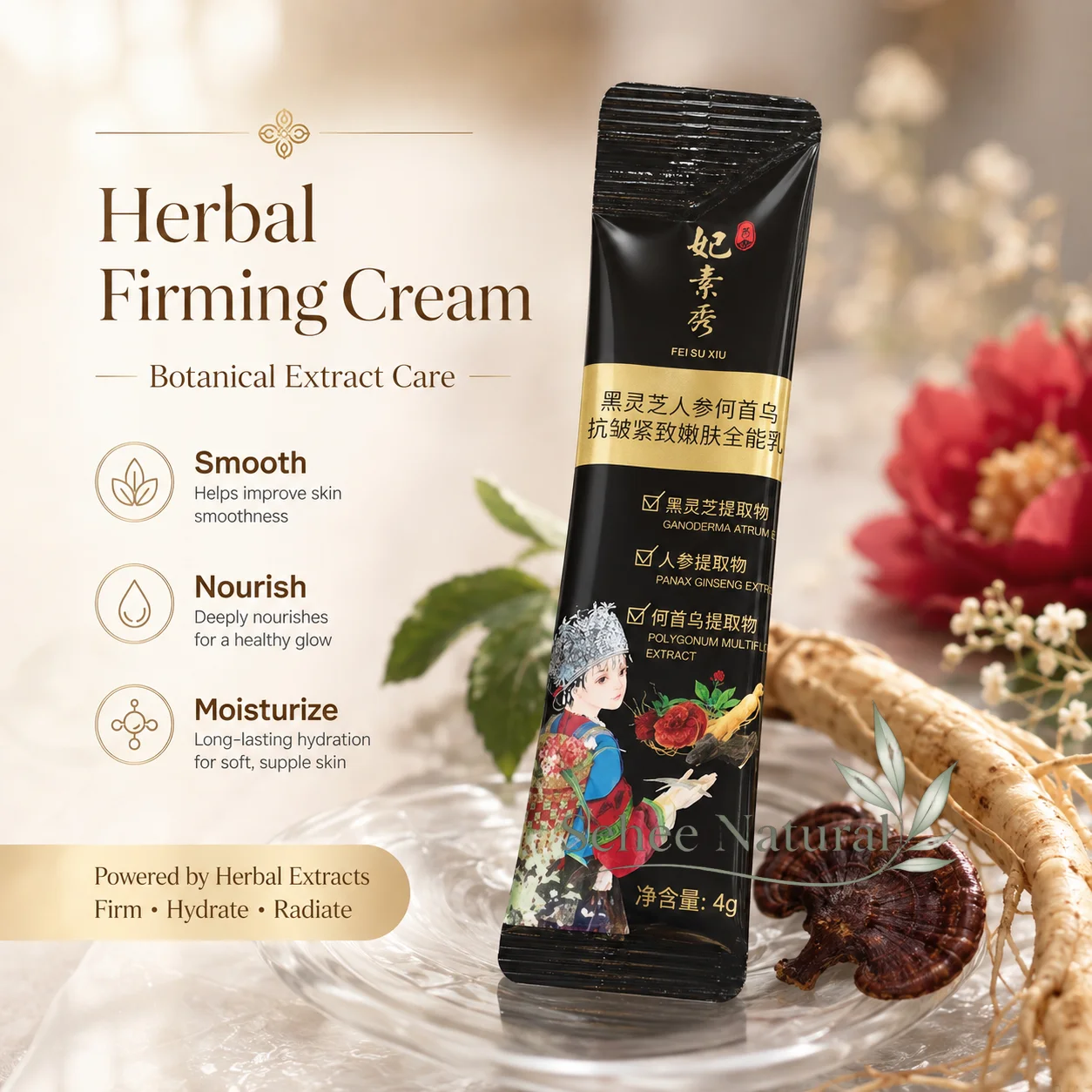 Chinese Herbal Face Lotion Black Ganoderma Ginseng Extract Facial Moisturizer Firming Skin Care Nourishing Anti Wrinkle