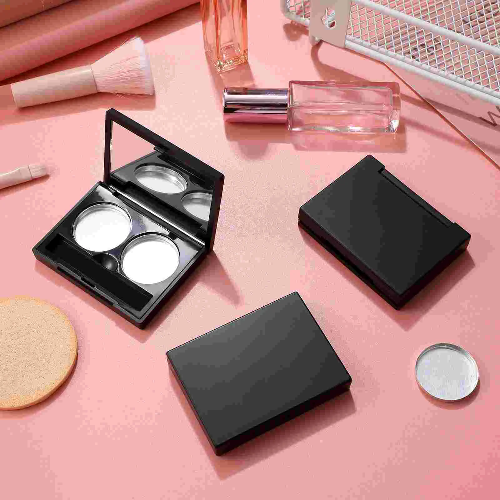 3 Sets Empty Eyeshadow Tray Double Box Blush Makeup Pallet Case Black Plastic Travel