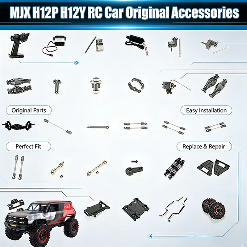MJX H12P H12Y RC Car Original Accessories Car Shell Tire Wheel Armor Motor ESC Receiver Remote Control Pull Rod Bumper