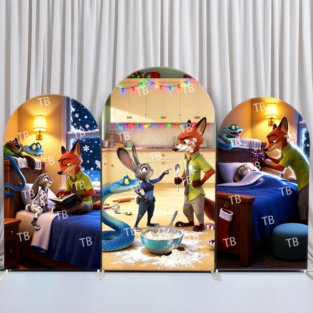 

TB Zootopia Arch Backdrop Cover Christmas Bedroom Theme with Judy Nick Baking Decor for Kids Birthday & Baby Shower Photo Booth